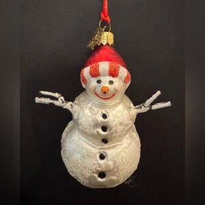 Joy to the World Collection 2011 Blown Glass Cheerful Snowman Ornament w/Red Hat